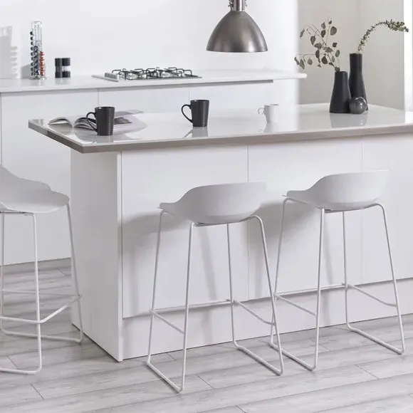 Set of 2 Bar Stools - White, Metal
