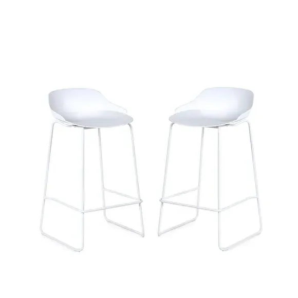 Set of 2 Bar Stools - White, Metal