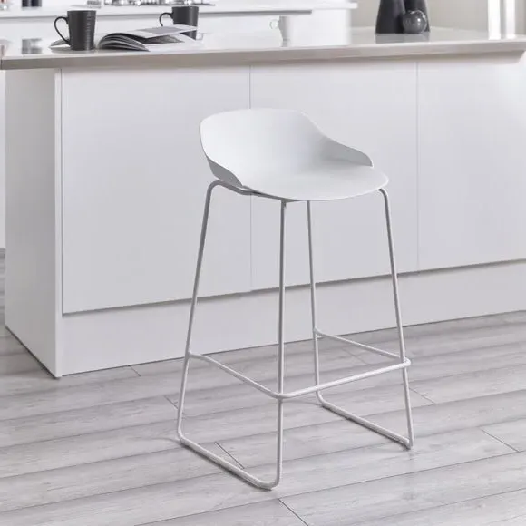 Set of 2 Bar Stools - White, Metal