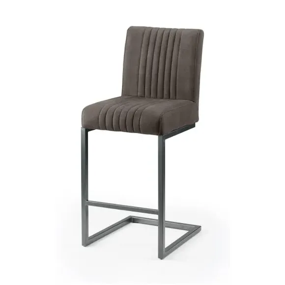 Set of 2 Bar Stools with Cantilever Legs - Grey, Suede
