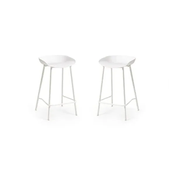 Set of 2 Bar Stools with Curved Design - White, Metal