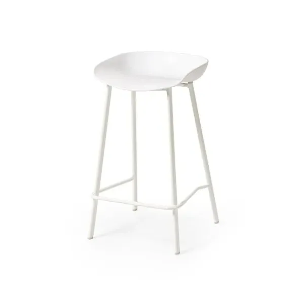 Set of 2 Bar Stools with Curved Design - White, Metal