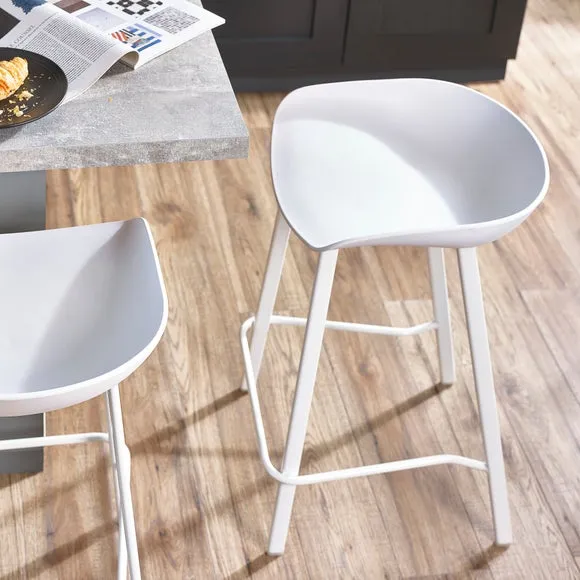 Set of 2 Bar Stools with Curved Design - White, Metal