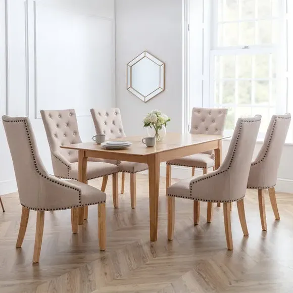 Set of 2 Button Back Dining Chairs - Natural, Linen