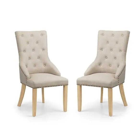 Set of 2 Button Back Dining Chairs - Natural, Linen