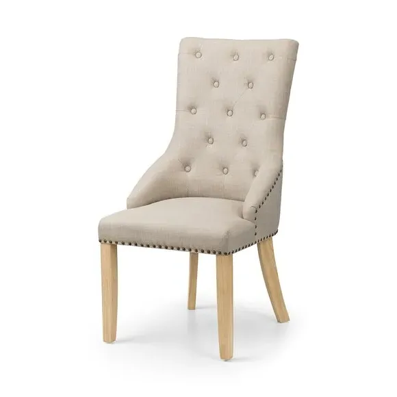 Set of 2 Button Back Dining Chairs - Natural, Linen