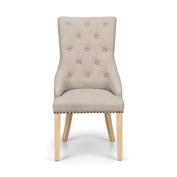 Set of 2 Button Back Dining Chairs - Natural, Linen