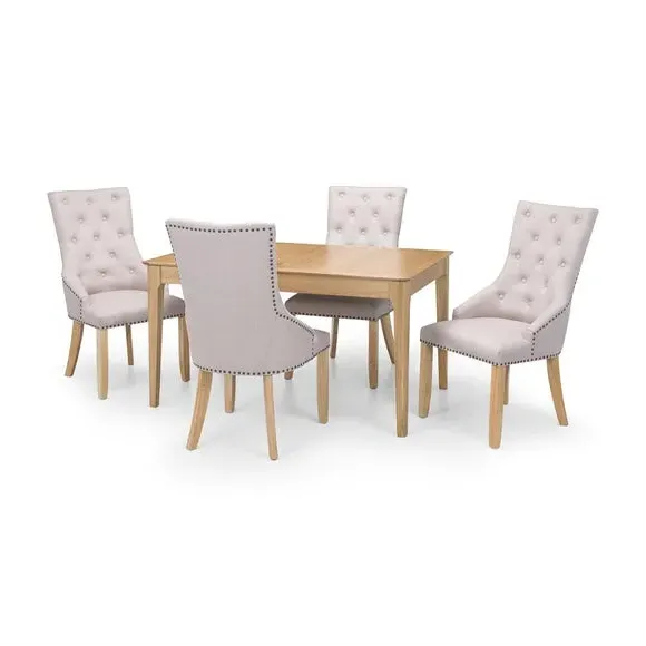 Set of 2 Button Back Dining Chairs - Natural, Linen