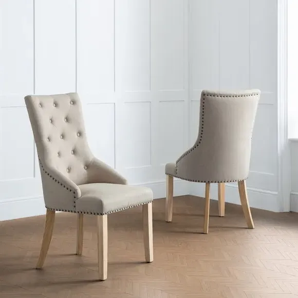Set of 2 Button Back Dining Chairs - Natural, Linen image