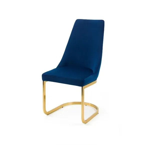 Set of 2 Cantilever Dining Chairs - Blue, Velvet