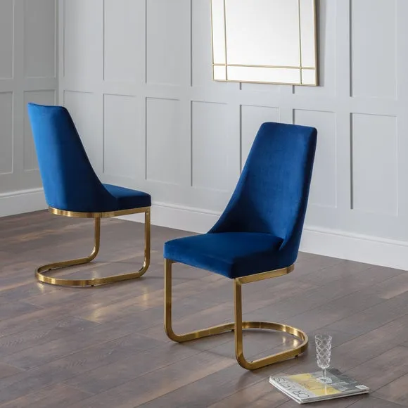 Set of 2 Cantilever Dining Chairs - Blue, Velvet image