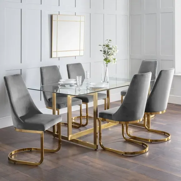 Set of 2 Cantilever Dining Chairs - Grey, Velvet