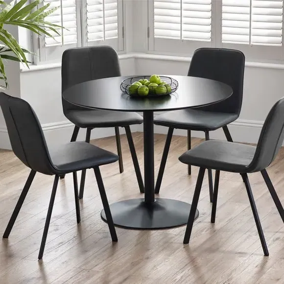 Set of 2 Dining Chairs - Black, Faux Leather