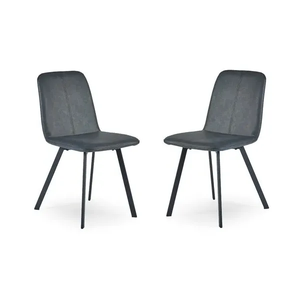 Set of 2 Dining Chairs - Black, Faux Leather