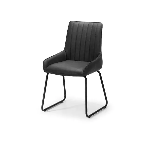Set of 2 Dining Chairs - Black, Faux Leather