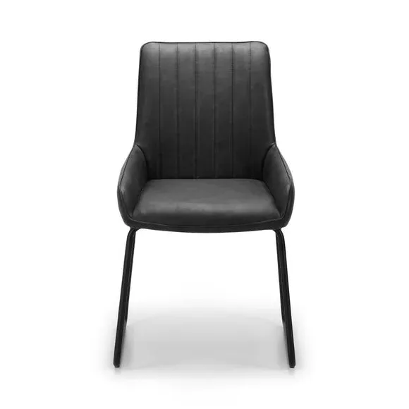 Set of 2 Dining Chairs - Black, Faux Leather