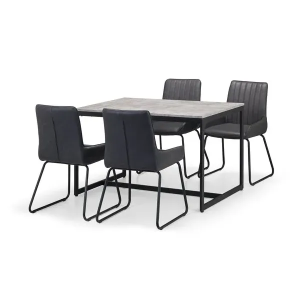 Set of 2 Dining Chairs - Black, Faux Leather
