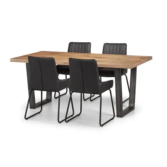 Set of 2 Dining Chairs - Black, Faux Leather