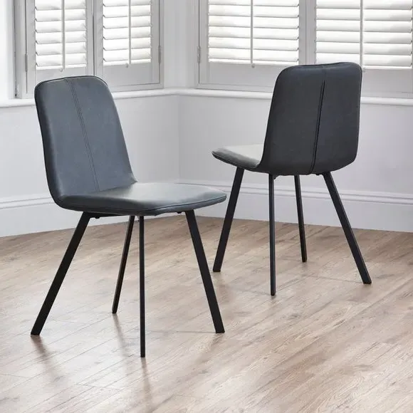 Set of 2 Dining Chairs - Black, Faux Leather image