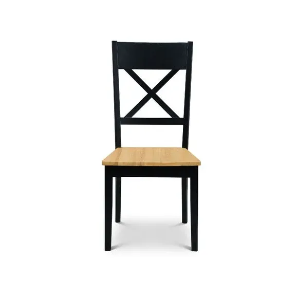Set of 2 Dining Chairs - Black, Oak Effect Wood