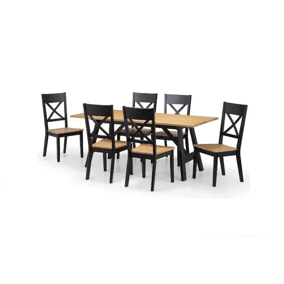 Set of 2 Dining Chairs - Black, Oak Effect Wood
