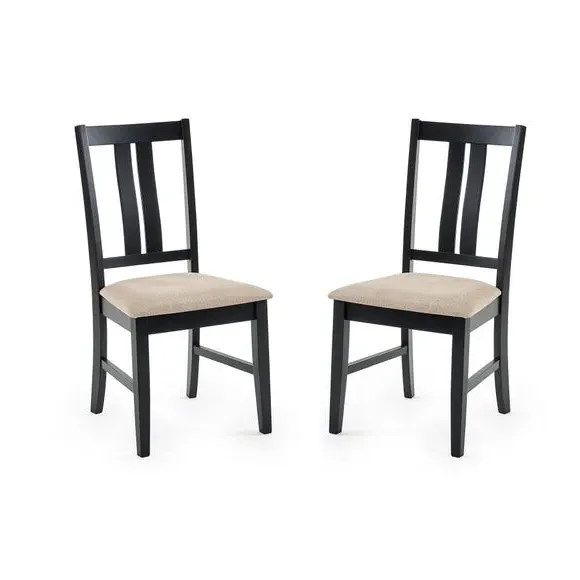 Set of 2 Dining Chairs - Black, Rubberwood