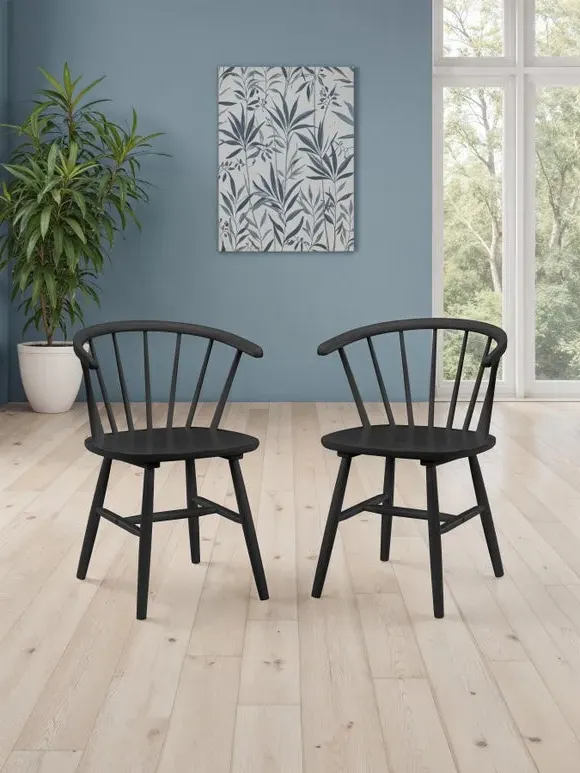 Set of 2 Dining Chairs - Black, Rubberwood image