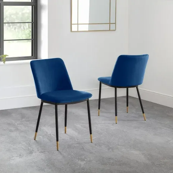 Set of 2 Dining Chairs - Blue, Velvet image