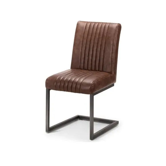 Set of 2 Dining Chairs Cantilever - Brown, Faux Leather