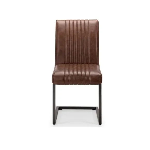 Set of 2 Dining Chairs Cantilever - Brown, Faux Leather
