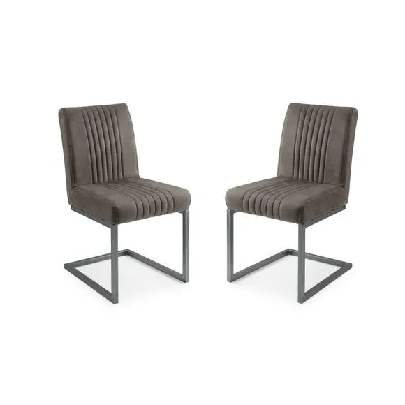 Set of 2 Dining Chairs Cantilever - Grey, Suede