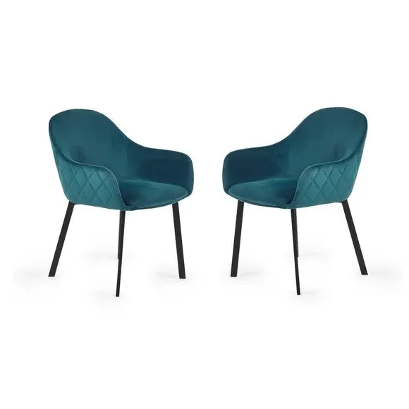Set of 2 Dining Chairs - Green, Velvet
