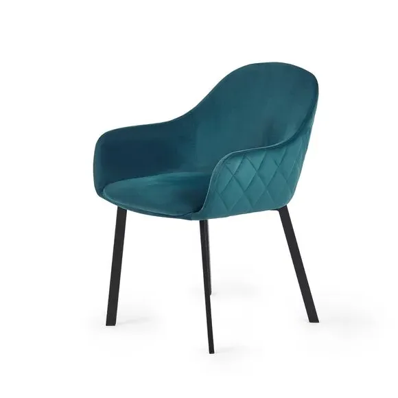 Set of 2 Dining Chairs - Green, Velvet