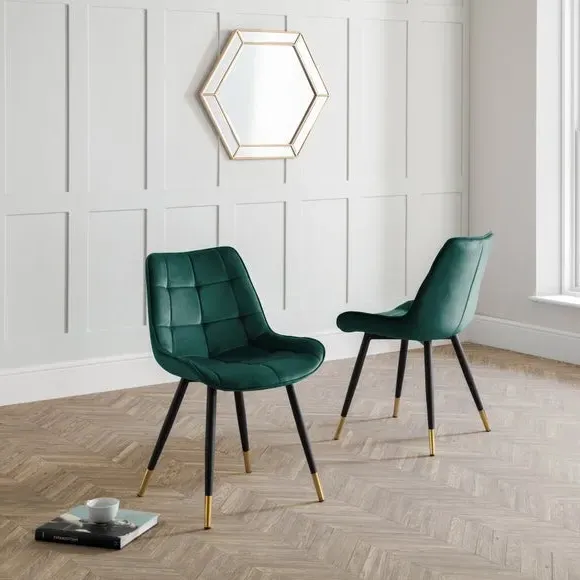 Set of 2 Dining Chairs - Green, Velvet image