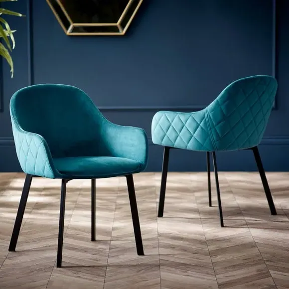 Set of 2 Dining Chairs - Green, Velvet image