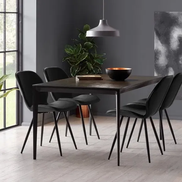 Set of 2 Dining Chairs - Grey, Fabric