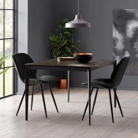 Set of 2 Dining Chairs - Grey, Fabric
