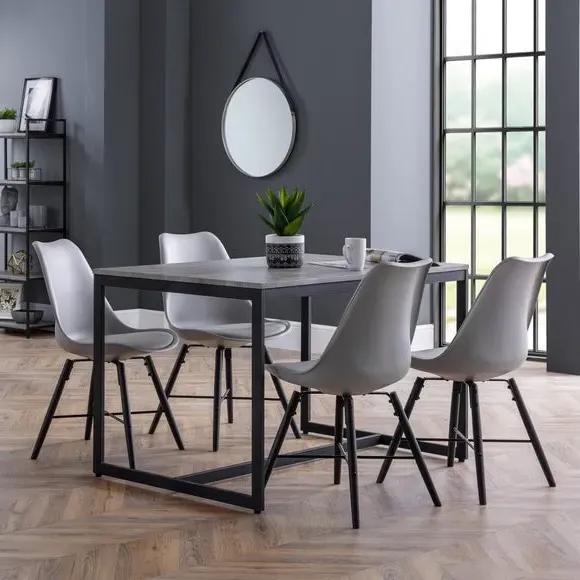 Set of 2 Dining Chairs - Grey, Faux Leather