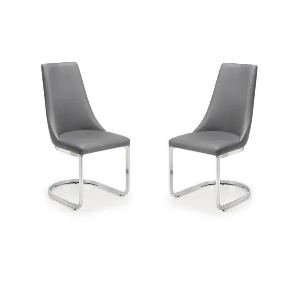 Set of 2 Dining Chairs - Grey, Faux Leather
