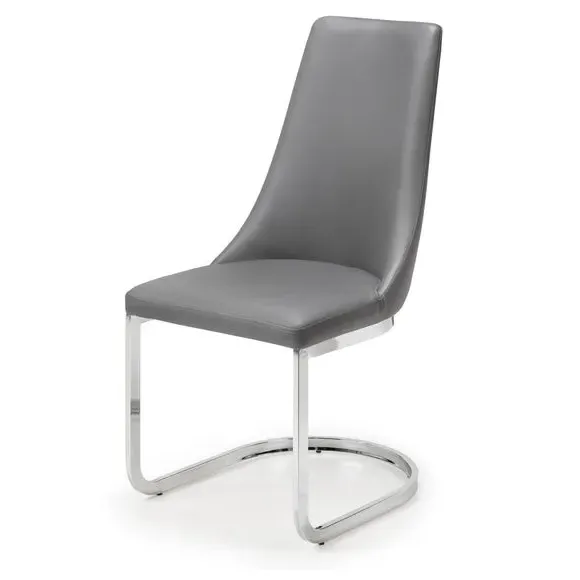 Set of 2 Dining Chairs - Grey, Faux Leather