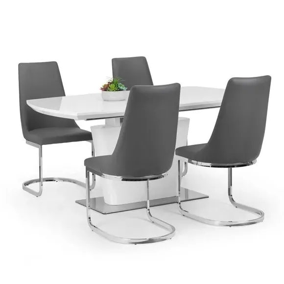 Set of 2 Dining Chairs - Grey, Faux Leather