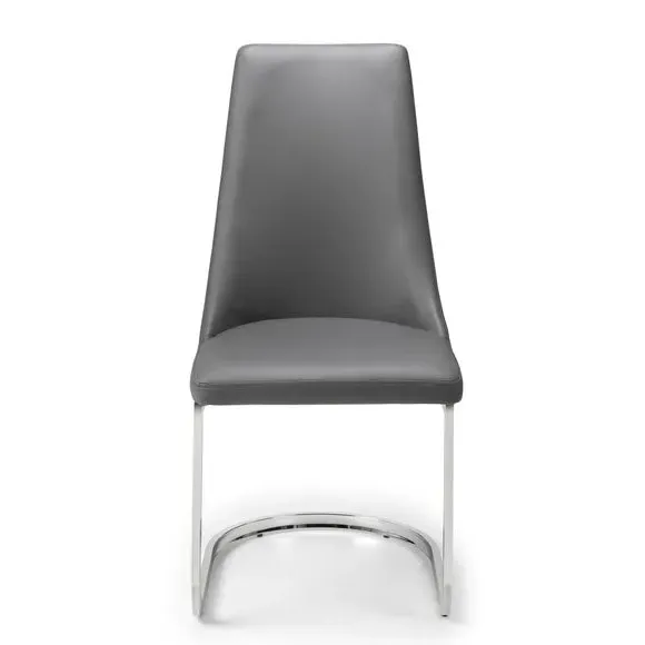 Set of 2 Dining Chairs - Grey, Faux Leather