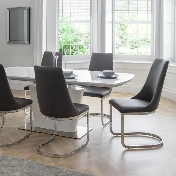 Set of 2 Dining Chairs - Grey, Faux Leather image