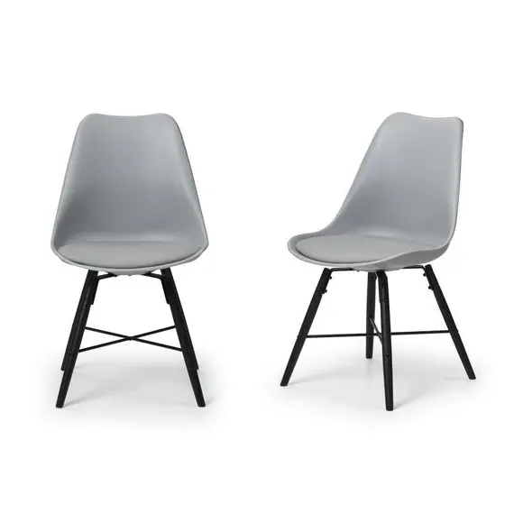 Set of 2 Dining Chairs - Grey, Faux Leather