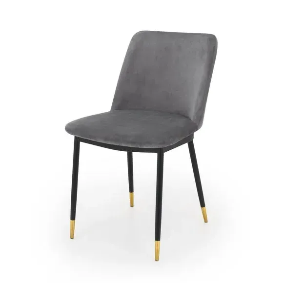Set of 2 Dining Chairs - Grey, Velvet