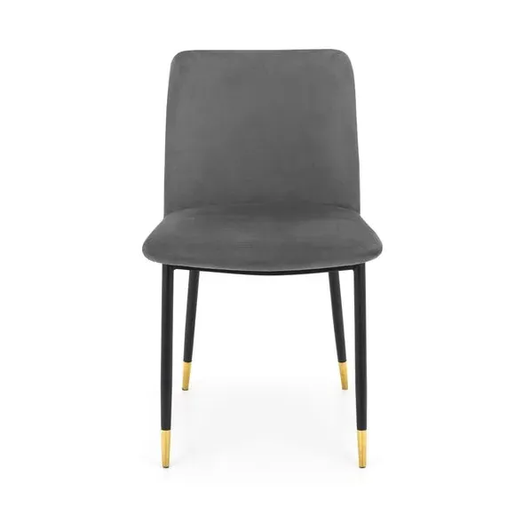 Set of 2 Dining Chairs - Grey, Velvet