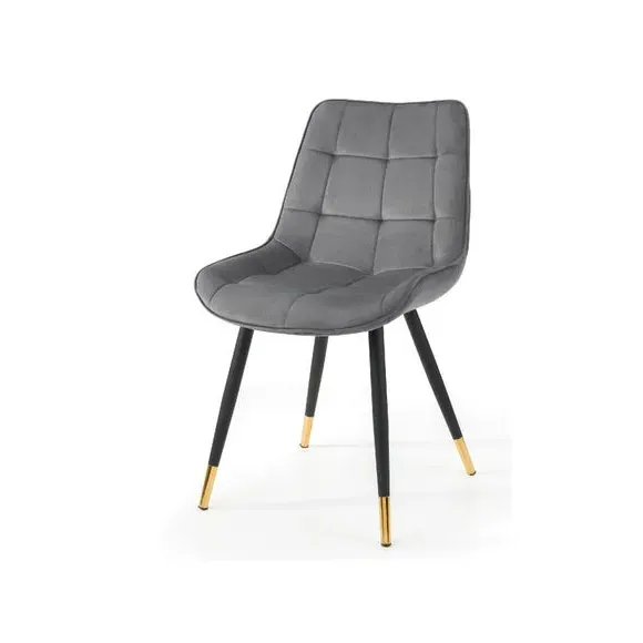 Set of 2 Dining Chairs - Grey, Velvet