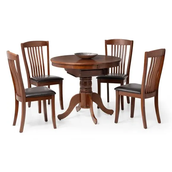 Set of 2 Dining Chairs - Mahogany, Faux Leather