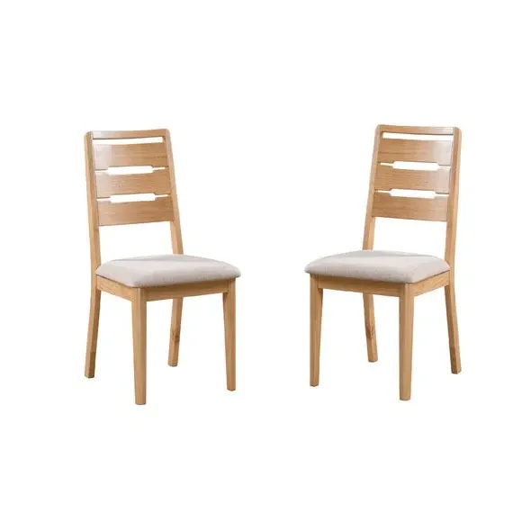 Set of 2 Dining Chairs - Mid Oak, Faux Linen
