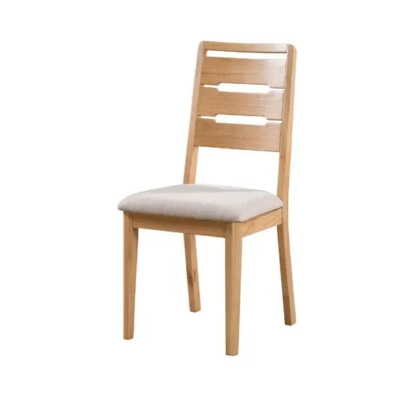 Set of 2 Dining Chairs - Mid Oak, Faux Linen